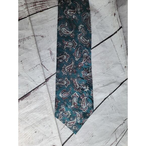 Johnathan Craig Men's Neck Tie Teal Paisley Pattern Classic Silk Blend Vintage - Picture 3 of 8